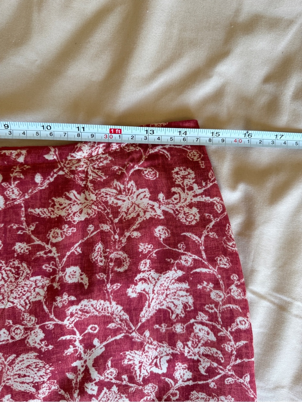 Peruvian Connection Red Floral Viscose Midi Skirt Women Size 6 Boho Layered Hem - Picture 10 of 12